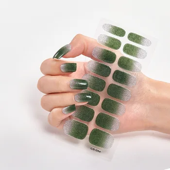 1 Лист блестящих наклеек для нейл-арта с полным покрытием, самоклеящиеся зеленые блестящие полоски для ногтей, наклеенные наклейки для украшения женских ногтей