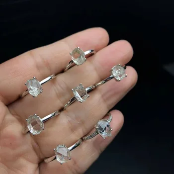 1 Шт Кольцо с натуральным бриллиантом Herkimer из стерлингового серебра 925 пробы, кристалл, Целебный камень, модные украшения, подарок для женщин