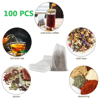 100 Упаковок Одноразовых Чайных Фильтр-Пакетиков Для Заварки Пустых Муслиновых Завязок С Уплотнением Herb Loose для Заваривания Холодного Кофе