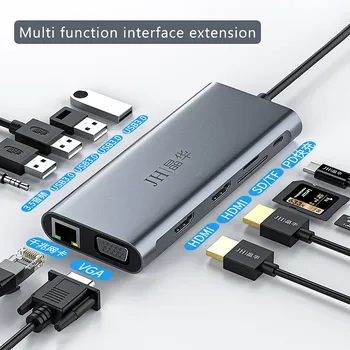 12 в 1 Концентратор 4K UHD Type C USB3.0 HDMI-совместимый Адаптер VGA PD для Чтения карт SD/TF Разъем PD Док-Станция Для ПК Macbook