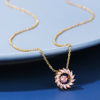 14-каратное позолоченное вращающееся ожерелье с подвеской в виде подсолнуха для женщин, ювелирные изделия, роскошные модные ожерелья из розового циркония