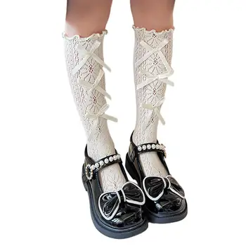 2 шт. детские носки с бантом, дышащие, мягкие, удобные, в стиле принцессы, впитывающие пот, сетчатые чулки с полой трубкой для девочек