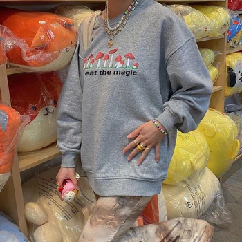 2021 Женские пуловеры с грибами, топы с длинным рукавом и круглым вырезом, свободные толстовки с буквенным рисунком