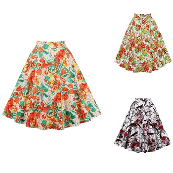 2023 Винтажная плиссированная юбка-клеш с цветочным рисунком, летние опрятные юбки миди в корейском стиле 50-х 60-х годов, юбка-качели для вечеринок оверсайз размера 2023