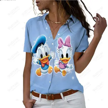 2023 Новая повседневная рубашка с милым рисунком Диснея, кардиган на пуговицах, топ с 3D принтом, Летняя Свободная гавайская рубашка большого размера в стиле харадзюку с коротким рукавом,