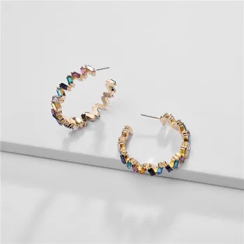 2023 Новые красочные серьги-кольца с кристаллами для женщин, большие серьги-зигзаги, эффектные ювелирные изделия