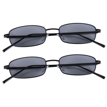 2X Винтажные солнцезащитные очки Женские Мужские Прямоугольные очки Маленькие солнцезащитные очки в стиле ретро Женские S8004 Черная оправа Серый
