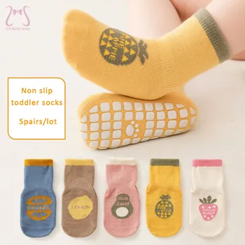 5 Пар/лот, Детские весенне-осенние нескользящие носки для малышей, чистый хлопок, дышащие носки для новорожденных с героями мультфильмов для мальчиков и девочек