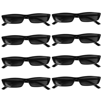 8X Винтажные прямоугольные солнцезащитные очки Женские Солнцезащитные очки в маленькой оправе Ретро Очки S17072 Черная оправа Черный