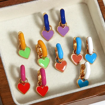 AENSOA Винтажные двухцветные эмалевые серьги-кольца в виде сердца для женщин, металлические маленькие серьги Huggie с красочным сердечком любви, Ювелирные изделия 2023