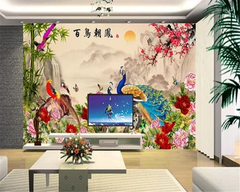 beibehang цветочные обои из папье-маше фреска 3d птица феникс пион слива ТВ фон 3d фреска обои обои для домашнего декора