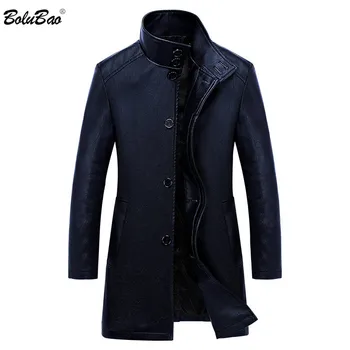 BOLUBAO, мужская модная брендовая кожаная куртка, Осенний новый мужской длинный Тонкий кожаный тренч, мужские однотонные кожаные куртки