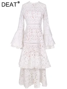 DEAT2023 Женское Богемное платье Высокого качества в винтажном стиле с расклешенным рукавом, Свободный расклешенный рукав, Многослойная Элегантная мода AM595