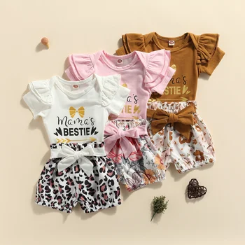 FOCUSNORM 3 Цвета, Комплекты одежды для новорожденных девочек, 3 шт., Комбинезон с короткими рукавами и цветочным принтом, Шорты, Повязка на голову