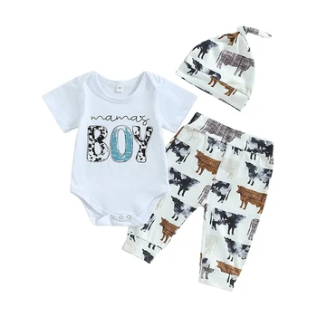 FOCUSNORM, комплекты летней одежды для новорожденных мальчиков из 3 предметов, комбинезон с короткими рукавами и буквенным принтом, штаны для коровьего быка, шляпа, наряд