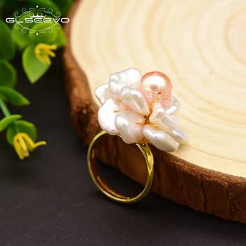 GLSEEVO Натуральное пресноводное кольцо с розовым жемчугом в стиле барокко Для женщин, Свадебное Регулируемое Открытое кольцо из стерлингового серебра 925 пробы, ювелирные изделия GR0237