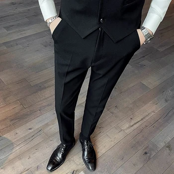 Gwenhwyfar, Высококачественные Черные Мужские костюмные брюки, модные брендовые мужские модельные брюки Оверсайз 28-44 Pantalones.