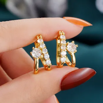 Huitan Серьги-кольца простой геометрической формы золотого цвета с кристаллами кубического циркония, модные женские украшения по контракту 2023 г.
