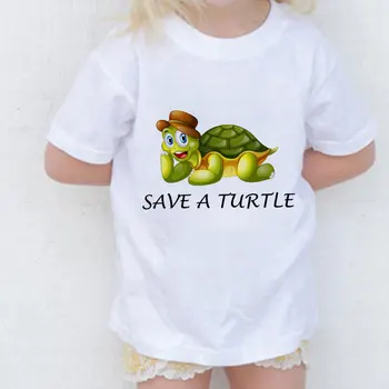 Kawaii 2021 Одежда для мальчиков Новинка Летняя Верхняя Защита Заботливая Русалка Морская Черепаха Океан Рубашки для девочек Детская футболка