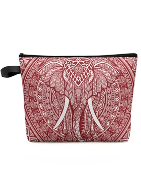 Mandala Bohemia Elephant Красная Дорожная косметичка большой емкости, Портативная сумка для хранения макияжа, женский водонепроницаемый пенал