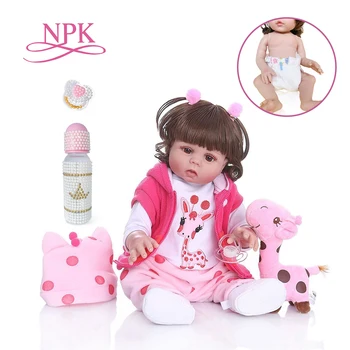 NPK 48 СМ кукла bebe reborn малыш девочка кукла в розовом платье для всего тела мягкий силикон реалистичный ребенок водонепроницаемый Анатомически Правильный