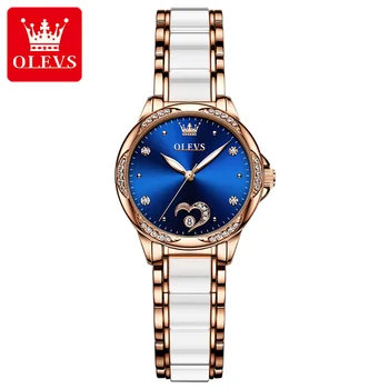OLEVS 6631 Роскошные автоматические механические женские наручные часы из керамики и горного хрусталя, модные популярные женские Элегантные подарочные часы, часы