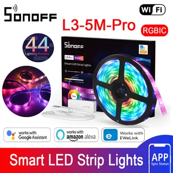 SONOFF L3 5M Pro RGBIC Wifi Умные светодиодные ленты Беспроводное Дистанционное Голосовое / Локальное управление Адаптер Type C Через Alexa Google Home