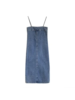Y2k Harajuku Винтажные Сексуальные синие джинсовые платья на подтяжках с застежкой-молнией 2023 Летние женские облегающие мини-платья с открытой спиной Женская одежда