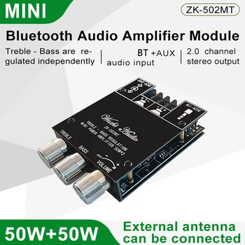 ZK-502MT 2 *50 Вт BT 5.0 Плата усилителя сабвуфера 2.0 Канальный Аудио Стерео Усилитель Высокой мощности Плата AUX Bass Treble AMP