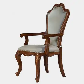 Американский обеденный стул из массива дерева с кожаной спинкой, европейское кресло для отдыха, кожаный письменный стул, домашний обеденный стул