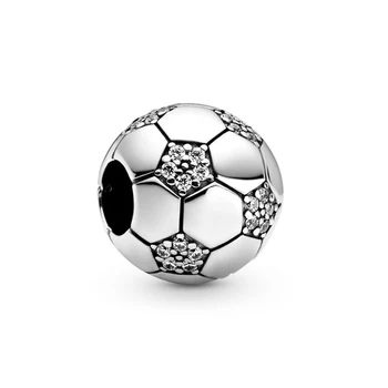 Аутентичная бусина из стерлингового серебра 925 пробы, сверкающий футбольный Шармик, подходит для женщин Pandora, браслет, подарок, ювелирные изделия своими руками
