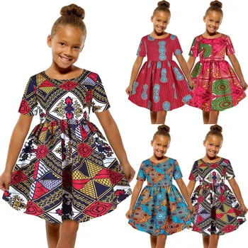 Африканское платье для маленьких девочек, Повседневное платье с коротким рукавом и принтом в традиционном стиле Дашики, Платья принцессы Анкары, Vestidos