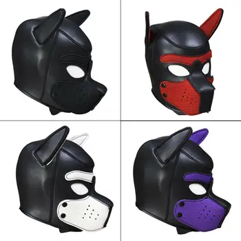 БДСМ Ролевые игры для домашних животных, маски для вечеринок, Щенячьи игры, маска с капюшоном для собак, Удерживающая шлейка, маска на всю голову, уши, маска для Хэллоуина, секс-игрушка для пар