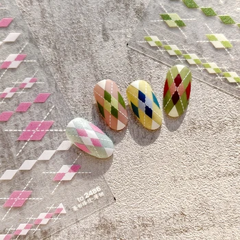Богемный геометрический Винтажный клетчатый узор карамельного цвета, 3D самоклеящиеся наклейки для дизайна ногтей, украшение для маникюра, наклейка 