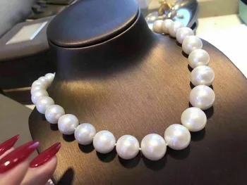 Великолепное огромное ожерелье из белого жемчуга AAA 12-13 мм в Южно-Китайском море с пряжкой из золота 14 карат