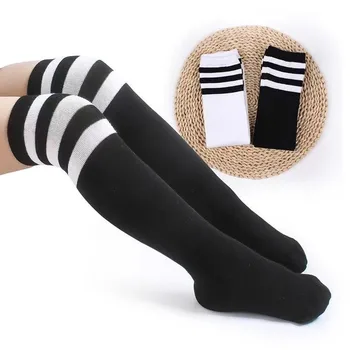 Весенне-осенние детские хлопчатобумажные носки для мальчиков и девочек, спортивные носки в полоску до колена для детей 1-10 лет, носки для игры в гольф и футбол для детей