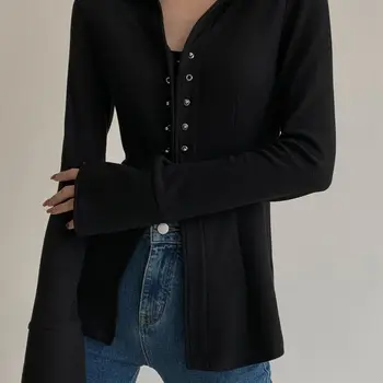 Винтажная Весенне-осенняя рубашка с длинным рукавом, женская куртка Harajuku, тонкие топы на пуговицах Y2k, Повседневный сексуальный Новый тренч, пальто