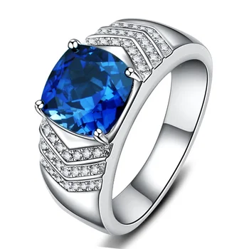 Высококачественное кольцо из серебра 925 пробы Для женщин, мужские украшения, прозрачный кристалл, синее круглое кольцо, мужские аксессуары для пальцев, Регулируемый подарок