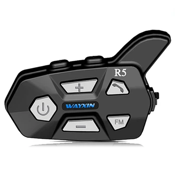 Гарнитуры для мотоциклетных шлемов 1200-метровый мотоциклетный домофон R5 Bluetooth Гарнитуры FM Водонепроницаемые переговорные устройства