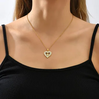 Геометрическое ожерелье с сердечком и крестом из нержавеющей стали, Изысканные женские украшения для шеи, аксессуары, Подарок для вечеринки Оптом