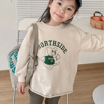 Детская корейская версия повседневного универсального свитера, Свободная футболка для мальчиков и девочек, весенняя модная хлопковая нижняя рубашка