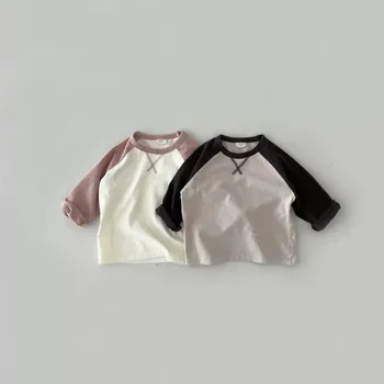Детская одежда Детская футболка Детская весенняя одежда Хлопчатобумажная футболка с длинными рукавами для мальчиков Весенняя майка для маленьких девочек