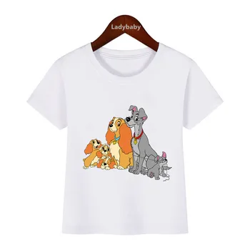 Детская футболка с принтом Disney Lady and the Tramp Dogs, Одежда для девочек, Футболка с короткими рукавами с героями мультфильмов Для мальчиков, Детская одежда, HKP5818
