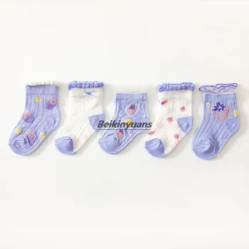 Детские носки, дышащие и удобные, мультяшные детские носки из сетчатого гребенчатого хлопка, тонкие носки для девочек с деревянными ушками