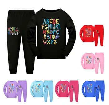 Детские пижамы Пижамы для подростков Домашняя одежда Пижамы для сна Детские Хлопчатобумажные пижамные комплекты с длинными рукавами Пижамы с алфавитом для мальчиков и девочек