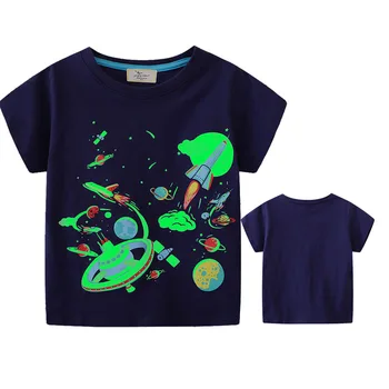 Детские футболки, повседневная футболка Rocket для мальчиков и девочек, детская Мягкая хлопчатобумажная футболка, детская светящаяся одежда, Комфортные топы Moon 2-7 лет