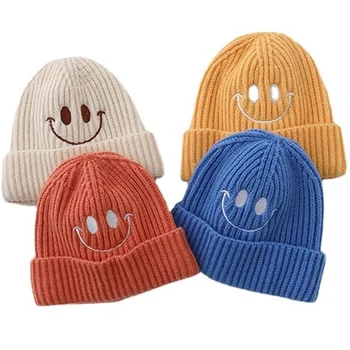 Детские шапки для мальчиков, модная улыбка, вязаная детская шапка для девочек, осенне-зимняя детская шапка, шапка для малышей, теплые детские шапки и кепки