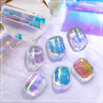 Дизайн ногтей Aurora Ice Cube, Наклейка из целлофановой стеклянной фольги, Красочная Трансферная Лазерная Ювелирная бумага, Маникюр, Украшение для ногтей своими руками