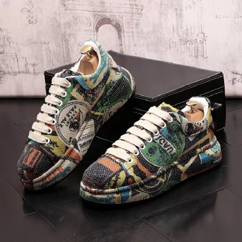 Дизайнерский модный шарм со стразами Для мужской повседневной обуви с толстой подошвой, кроссовки для спортивной ходьбы в стиле Рок, Zapatillas Hombre D2H0
