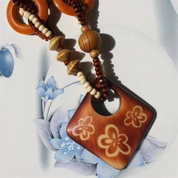 Длинное ожерелье с геометрической подвеской Женское Богемное ожерелье с цветочным оформлением, цепочка для свитера из дерева, Винтажные украшения для вечеринки, Подарок